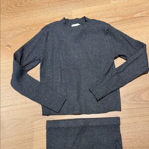 H&M Ribbed Gray Knit Sweater Set